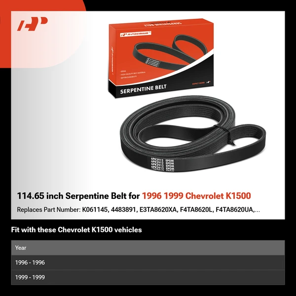 114.65 inch Serpentine Belt for 1996 1999 Chevrolet K1500