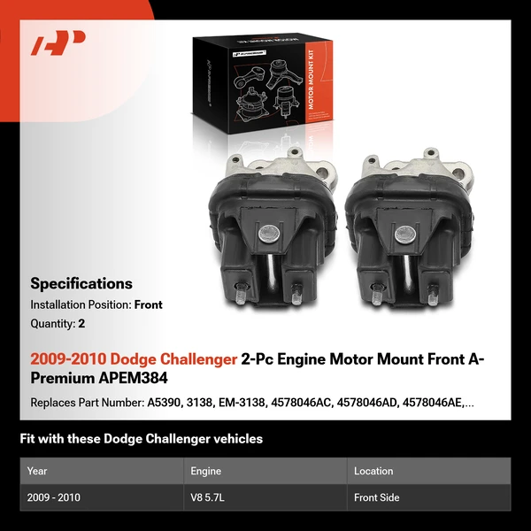 2009-2010 Dodge Challenger 2-Pc Engine Motor Mount Front A-Premium APEM384