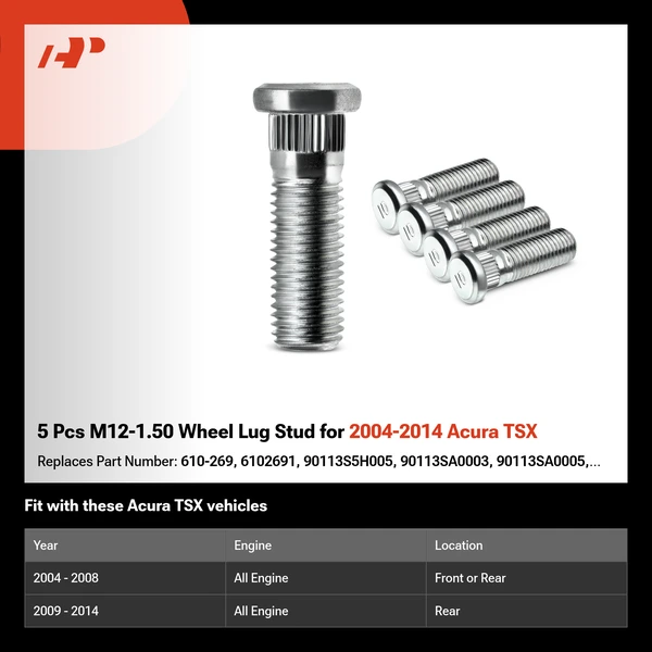 5 Pcs M12-1.50 Wheel Lug Stud for 2004-2014 Acura TSX