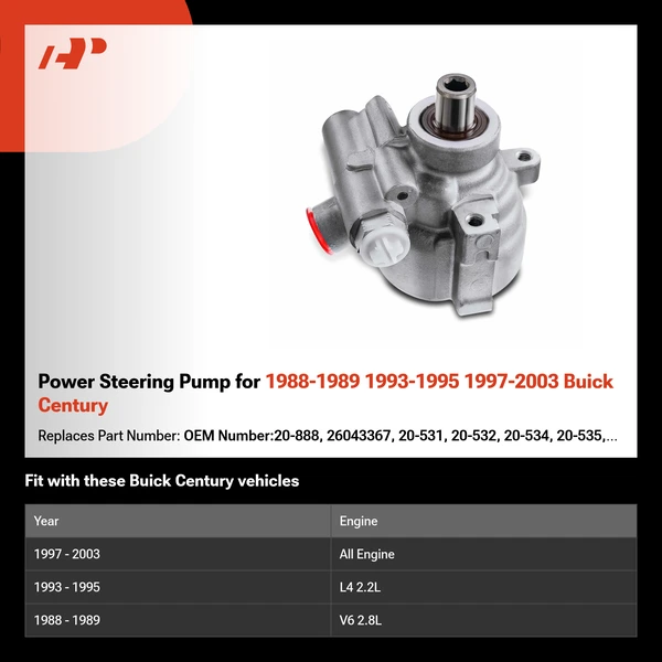 Power Steering Pump for 1988-1989 1993-1995 1997-2003 Buick Century