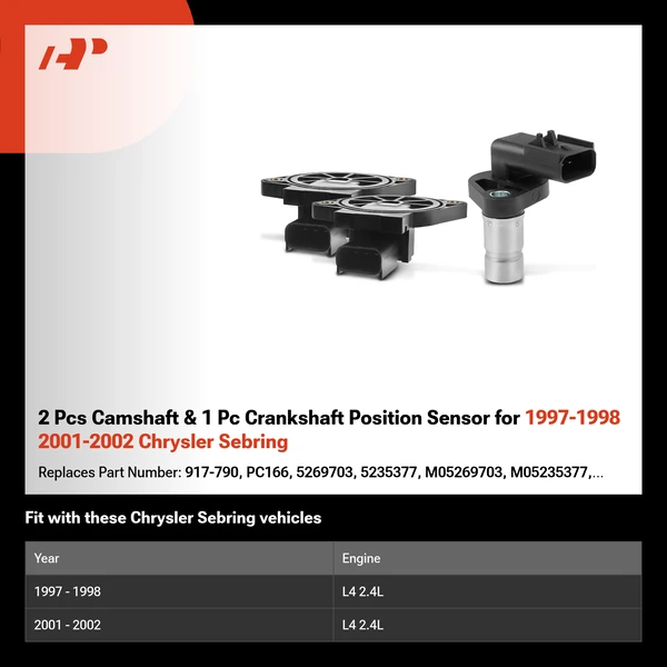 2 Pcs Camshaft & 1 Pc Crankshaft Position Sensor for 1997-1998 2001-2002 Chrysler Sebring