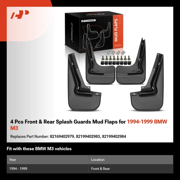 4 Pcs Front & Rear Splash Guards Mud Flaps for 1994-1999 BMW M3
