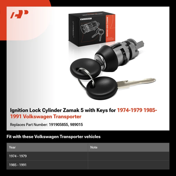 Ignition Lock Cylinder Zamak 5 with Keys for 1974-1979 1985-1991 Volkswagen Transporter