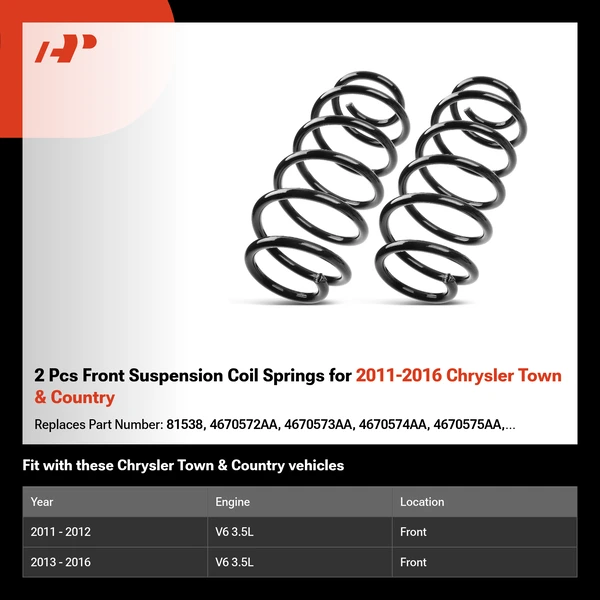 2 Pcs Front Suspension Coil Springs for 2011-2016 Chrysler Town & Country