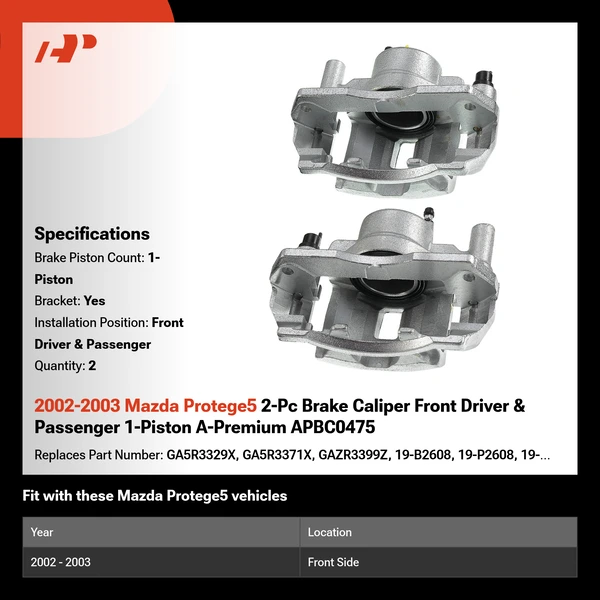 2002-2003 Mazda Protege5 2-Pc Brake Caliper Front Driver & Passenger 1-Piston A-Premium APBC0475