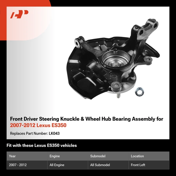 Front Driver Steering Knuckle & Wheel Hub Bearing Assembly for 2007-2012 Lexus ES350
