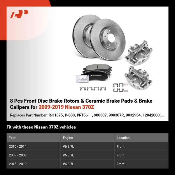8 Pcs Front Disc Brake Rotors & Ceramic Brake Pads & Brake Calipers for 2009-2019 Nissan 370Z