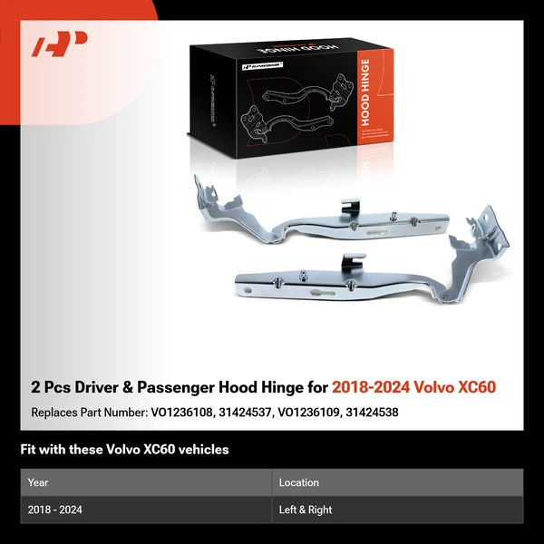 2 Pcs Driver & Passenger Hood Hinge for 2018-2024 Volvo XC60