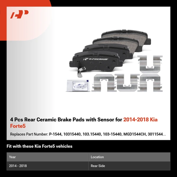 4 Pcs Rear Ceramic Brake Pads with Sensor for 2014-2018 Kia Forte5