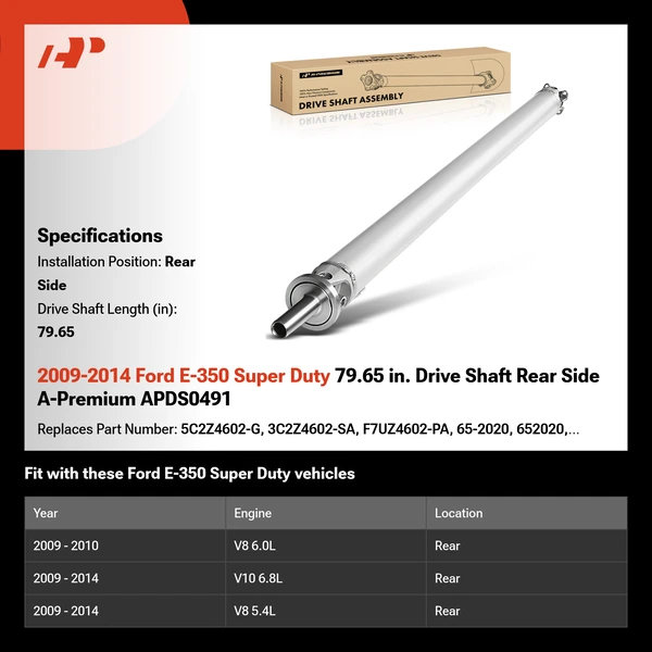 2009-2014 Ford E-350 Super Duty 79.65 in. Drive Shaft Rear Side A-Premium APDS0491