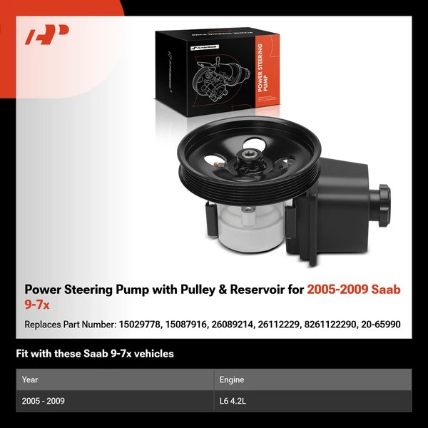 Power Steering Pump with Pulley & Reservoir for 2005-2009 Saab 9-7x