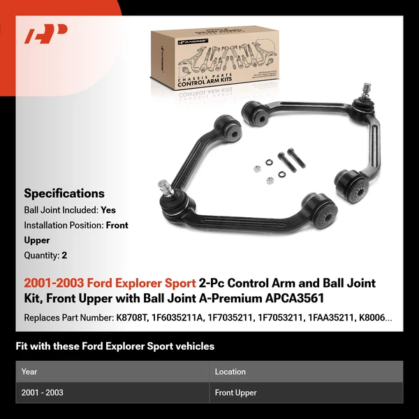 2001-2003 Ford Explorer Sport 2-Pc Control Arm and Ball Joint Kit, Front Upper with Ball Joint A-Premium APCA3561