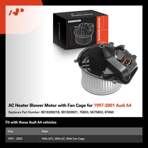 AC Heater Blower Motor with Fan Cage for 1997-2001 Audi A4