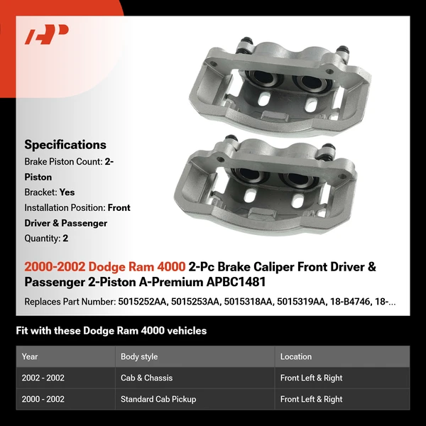 2000-2002 Dodge Ram 4000 2-Pc Brake Caliper Front Driver & Passenger 2-Piston A-Premium APBC1481
