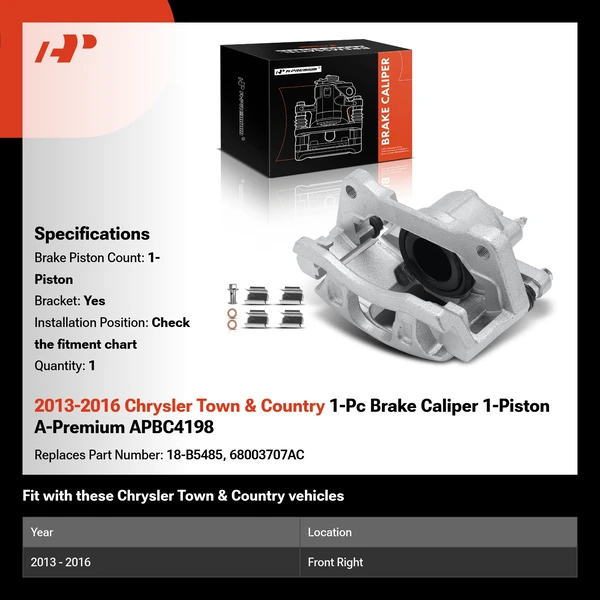 2013-2016 Chrysler Town & Country 1-Pc Brake Caliper 1-Piston A-Premium APBC4198