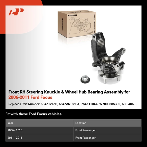 Front RH Steering Knuckle & Wheel Hub Bearing Assembly for 2006-2011 Ford Focus