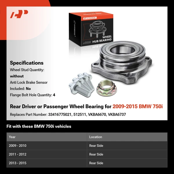 Rear Driver or Passenger Wheel Bearing for 2009-2015 BMW 750i