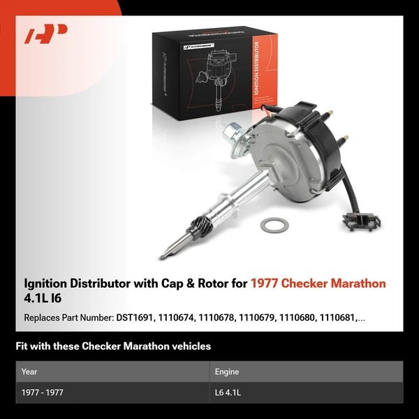 Ignition Distributor with Cap & Rotor for 1977 Checker Marathon 4.1L l6