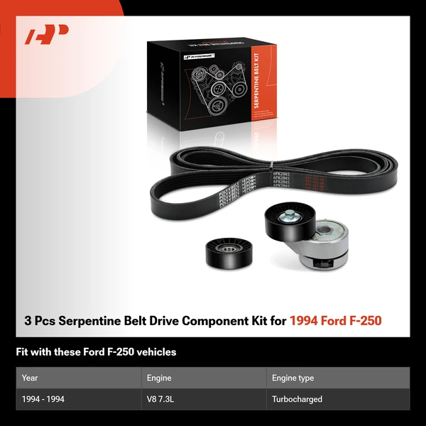 3 Pcs Serpentine Belt Drive Component Kit for 1994 Ford F-250