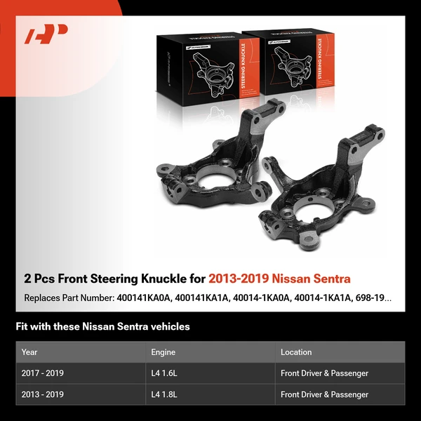 2 Pcs Front Steering Knuckle for 2013-2019 Nissan Sentra
