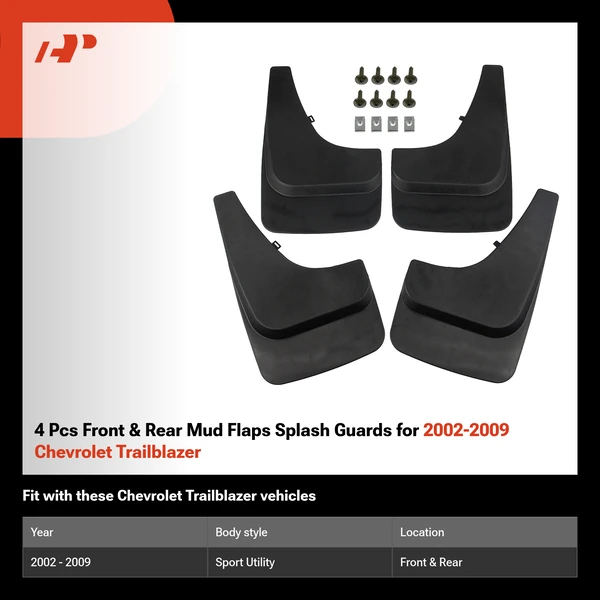 4 Pcs Front & Rear Mud Flaps Splash Guards for 2002-2009 Chevrolet Trailblazer