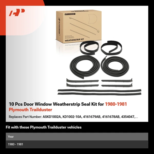 10 Pcs Door Window Weatherstrip Seal Kit for 1980-1981 Plymouth Trailduster