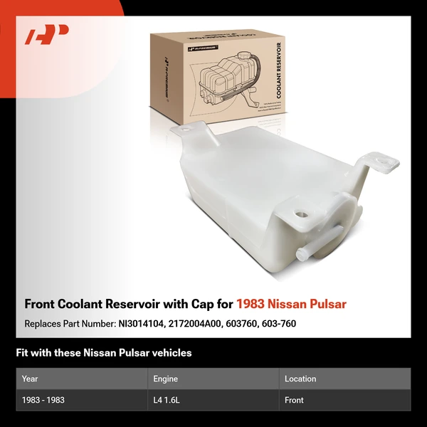 Front Coolant Reservoir with Cap for 1983 Nissan Pulsar