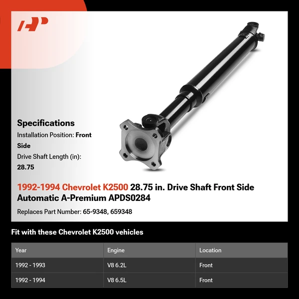 1992-1994 Chevrolet K2500 28.75 in. Drive Shaft Front Side Automatic A-Premium APDS0284