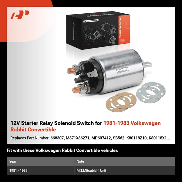 12V Starter Relay Solenoid Switch for 1981-1983 Volkswagen Rabbit Convertible