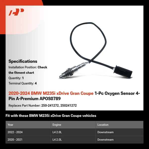 2020-2024 BMW M235i xDrive Gran Coupe 1-Pc Oxygen Sensor 4-Pin A-Premium APOS0789
