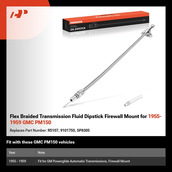 Flex Braided Transmission Fluid Dipstick Firewall Mount for 1955-1959 GMC PM150