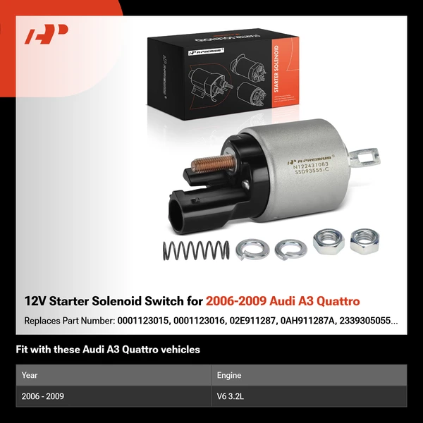 12V Starter Solenoid Switch for 2006-2009 Audi A3 Quattro