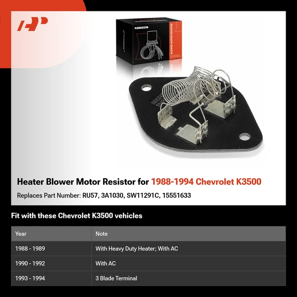 Heater Blower Motor Resistor for 1988-1994 Chevrolet K3500