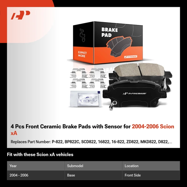 4 Pcs Front Ceramic Brake Pads with Sensor for 2004-2006 Scion xA