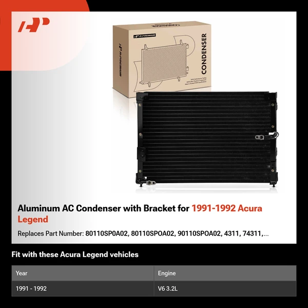Aluminum AC Condenser with Bracket for 1991-1992 Acura Legend