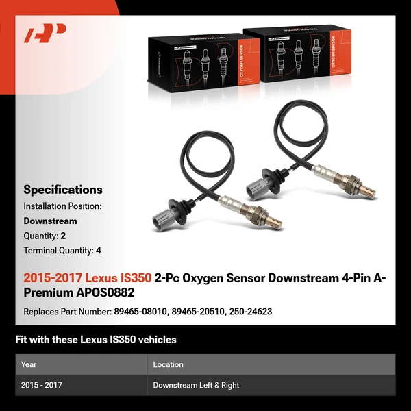 2015-2017 Lexus IS350 2-Pc Oxygen Sensor Downstream 4-Pin A-Premium APOS0882