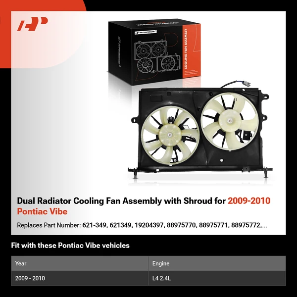 Dual Radiator Cooling Fan Assembly with Shroud for 2009-2010 Pontiac Vibe