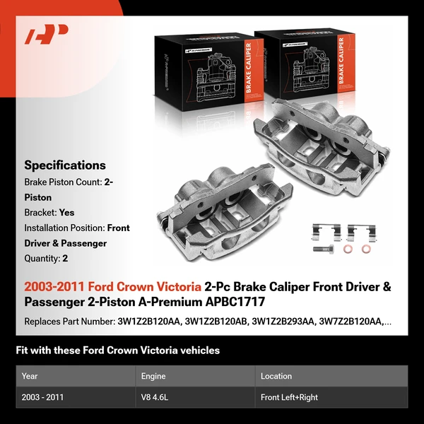2003-2011 Ford Crown Victoria 2-Pc Brake Caliper Front Driver & Passenger 2-Piston A-Premium APBC1717