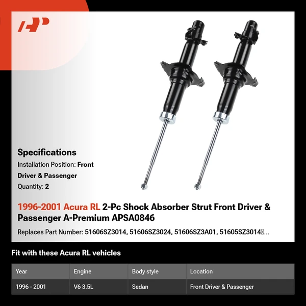 1996-2001 Acura RL 2-Pc Shock Absorber Strut Front Driver & Passenger A-Premium APSA0846