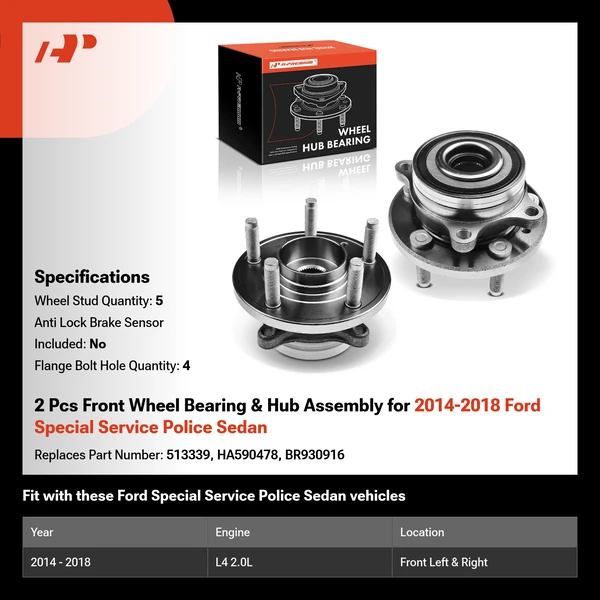 2 Pcs Front Wheel Bearing & Hub Assembly for 2014-2018 Ford Special Service Police Sedan