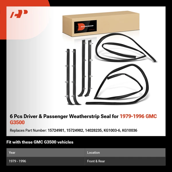 6 Pcs Driver & Passenger Weatherstrip Seal for 1979-1996 GMC G3500