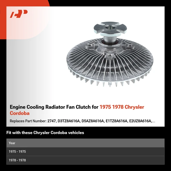 Engine Cooling Radiator Fan Clutch for 1975 1978 Chrysler Cordoba