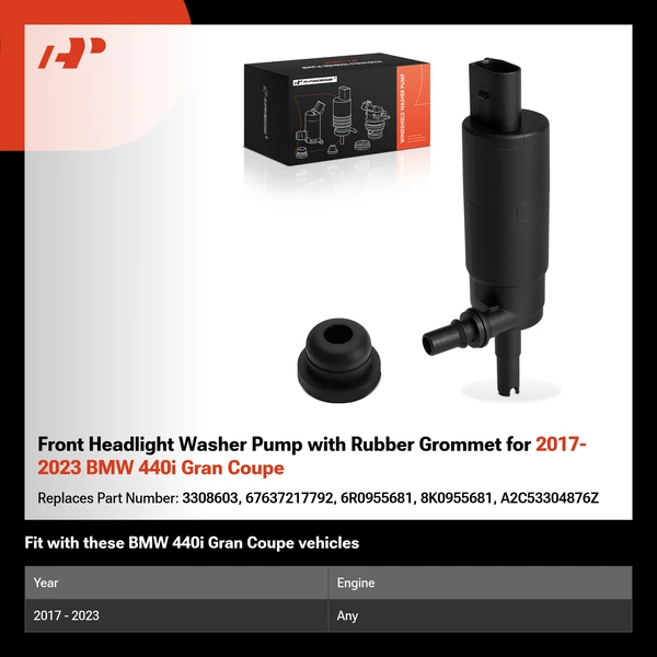 Front Headlight Washer Pump with Rubber Grommet for 2017-2023 BMW 440i Gran Coupe