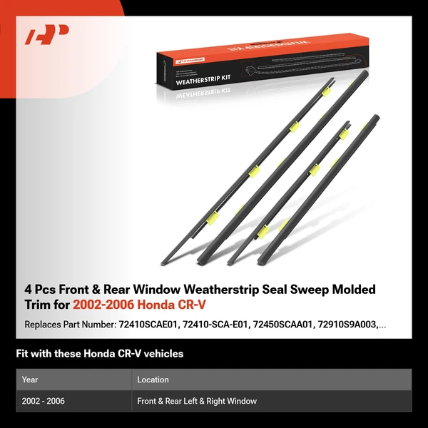 4 Pcs Front & Rear Window Weatherstrip Seal Sweep Molded Trim for 2002-2006 Honda CR-V