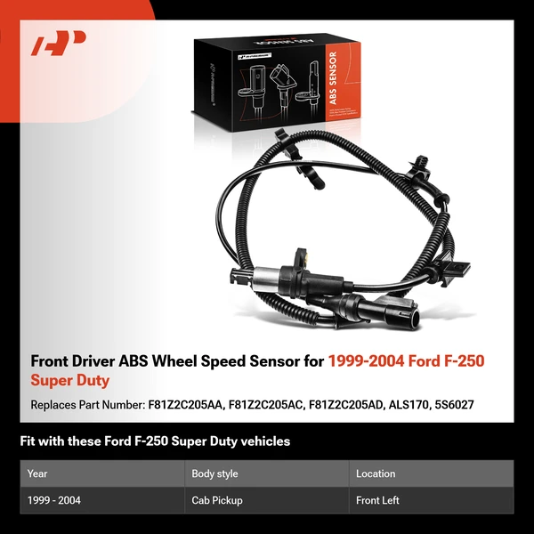Front Driver ABS Wheel Speed Sensor for 1999-2004 Ford F-250 Super Duty
