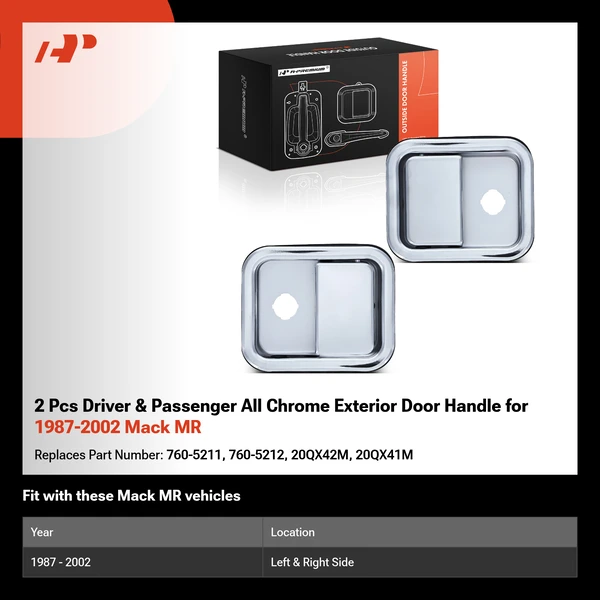 2 Pcs Driver & Passenger All Chrome Exterior Door Handle for 1987-2002 Mack MR