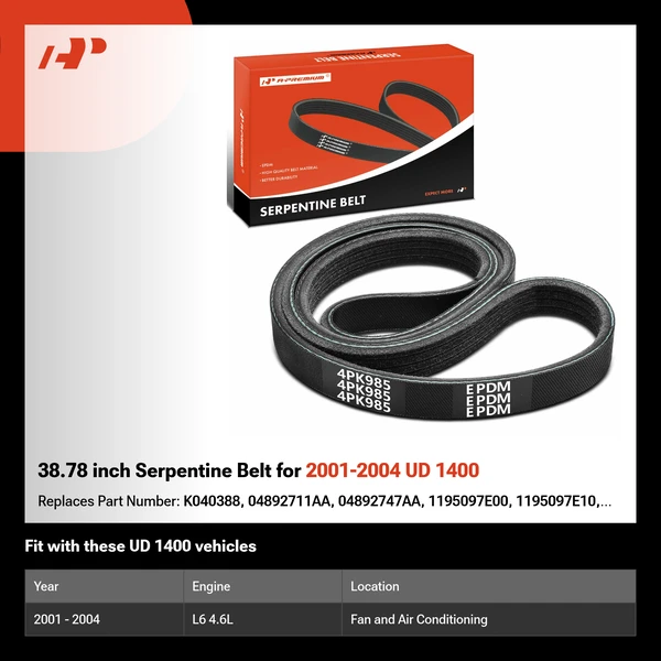 38.78 inch Serpentine Belt for 2001-2004 UD 1400