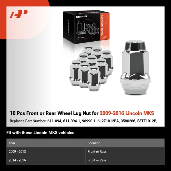 10 Pcs Front or Rear Wheel Lug Nut for 2009-2016 Lincoln MKS
