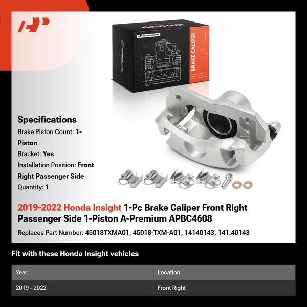 2019-2022 Honda Insight 1-Pc Brake Caliper Front Right Passenger Side 1-Piston A-Premium APBC4608