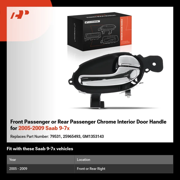 Front Passenger or Rear Passenger Chrome Interior Door Handle for 2005-2009 Saab 9-7x